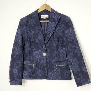 Talbots Navy Floral Jacquard Blazer